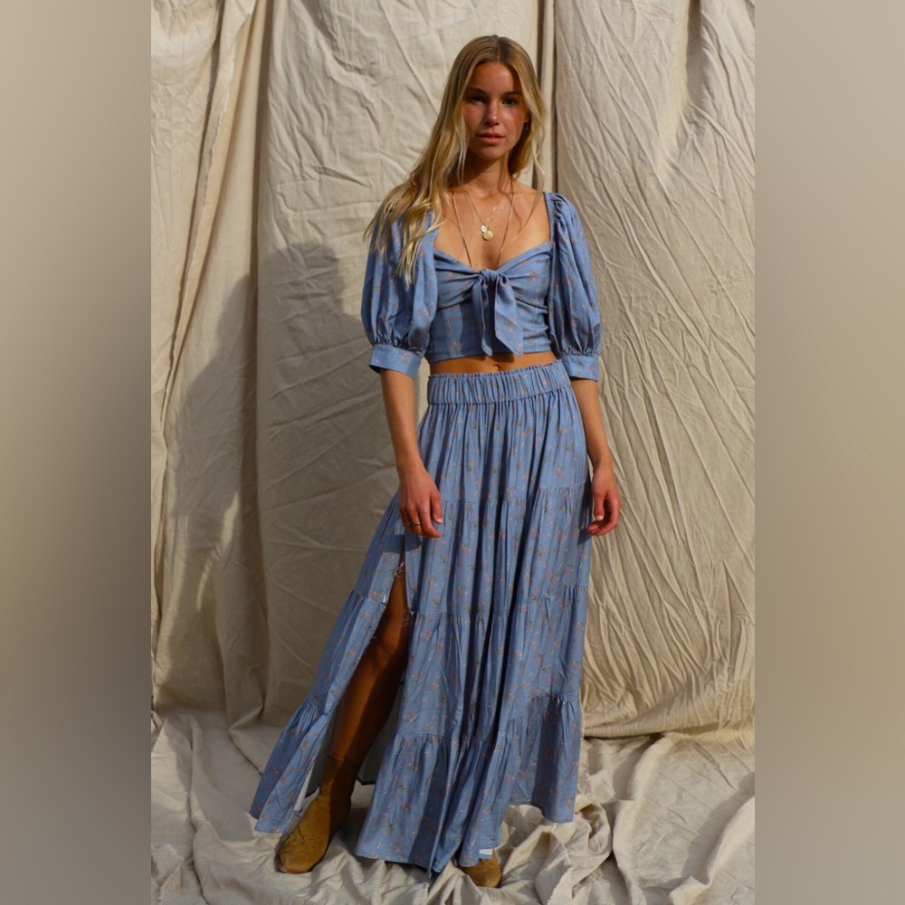 Jen’s Pirate Booty blue Wilde top and skirt set size Small